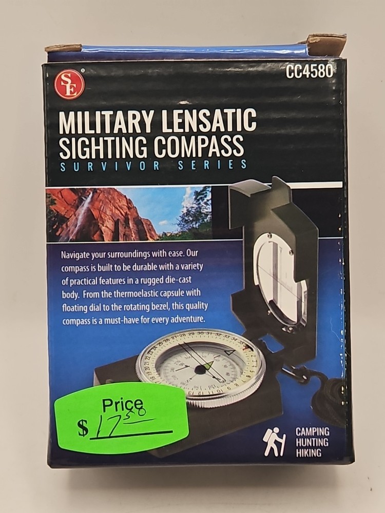 SE CC4580 Survival Emergency Compass Green Camo Olive US Military Style & Case