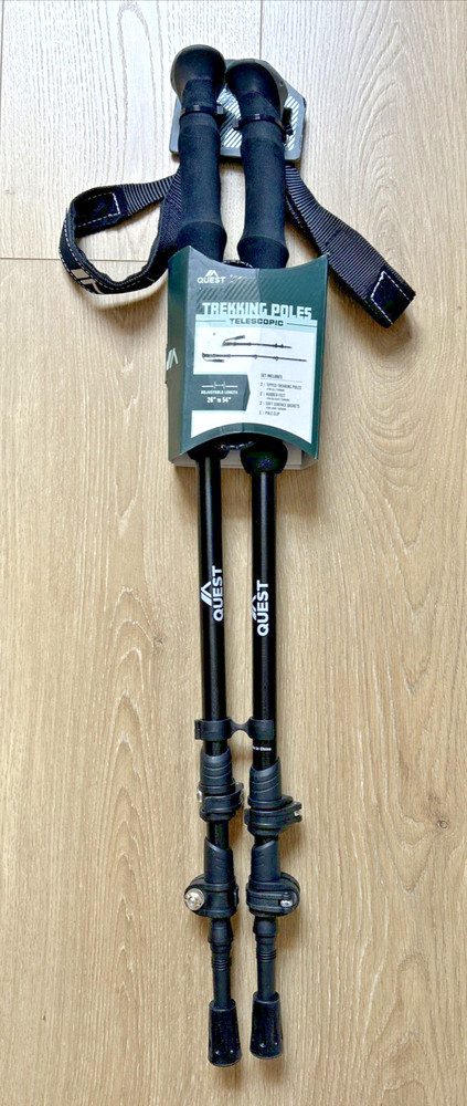 QUEST Telescoping Aluminum Trekking Poles in Black 26″ to 54″ CEH03044 New