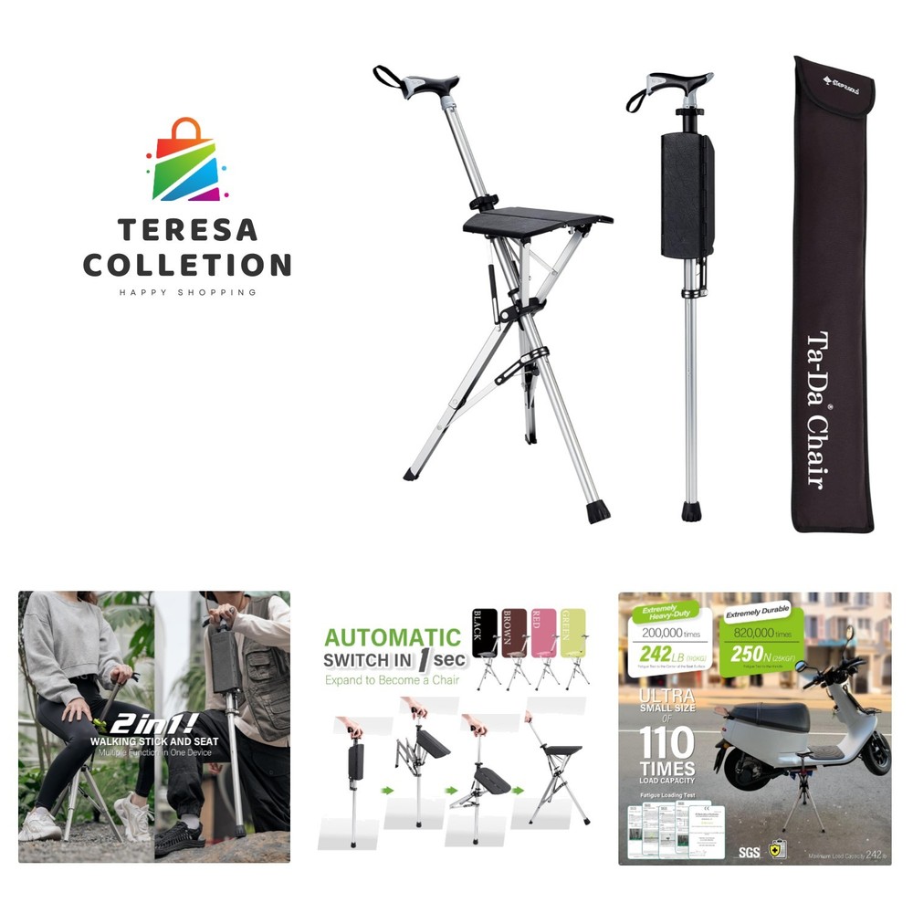 Ta-Da Chair, Portable Trekking Hiking Pole, Folding Walking Stick with Seat, …