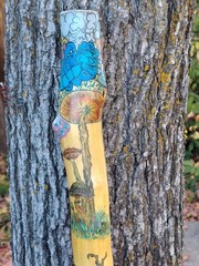 Walking staff. Alice and Wonderland themed, hand crafted, hand painted.