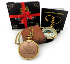 Pocket Watch Compass with Chain & Leather Case – Gift item- Dad’s Compass