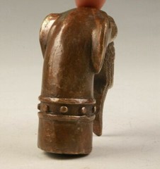 RARE VICTORIAN OLD BRONZE HAND CARVED DOG BITE BIRD STATUE WALKING STICK HEAD