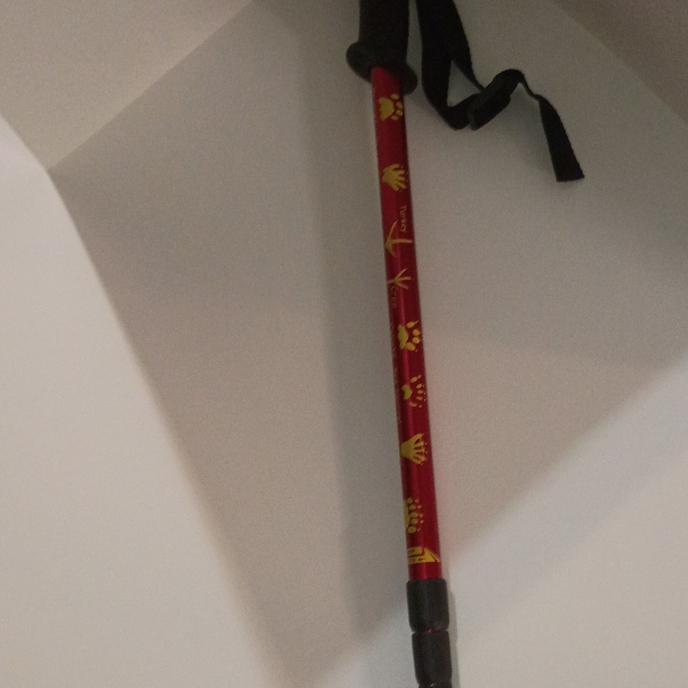 Red Adjustable Aluminum Trekking Pole, Animal Tracks, Twist Lock, Foam Grip