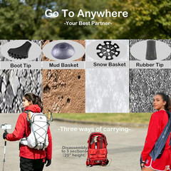 Collapsible Lightweight Trekking Poles with Quarter Inch Thread for Hiking