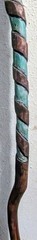 ​Custom Hand Carved Oak Cane Walking Stick Teal Spiral Petrified Wood Inlay 45″