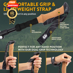 Premium Foldable Hiking 100-120 cm for Height: 5’9″ and smaller, Cork – Black
