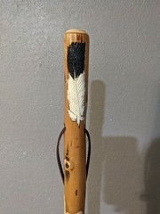 Walking Stick, Eagle Feather Carving, Hand-carved Hiking Staff, Made in USA
