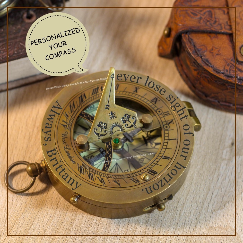 Personalized Custom Engraved Working compass with leather case, Gift for Husband