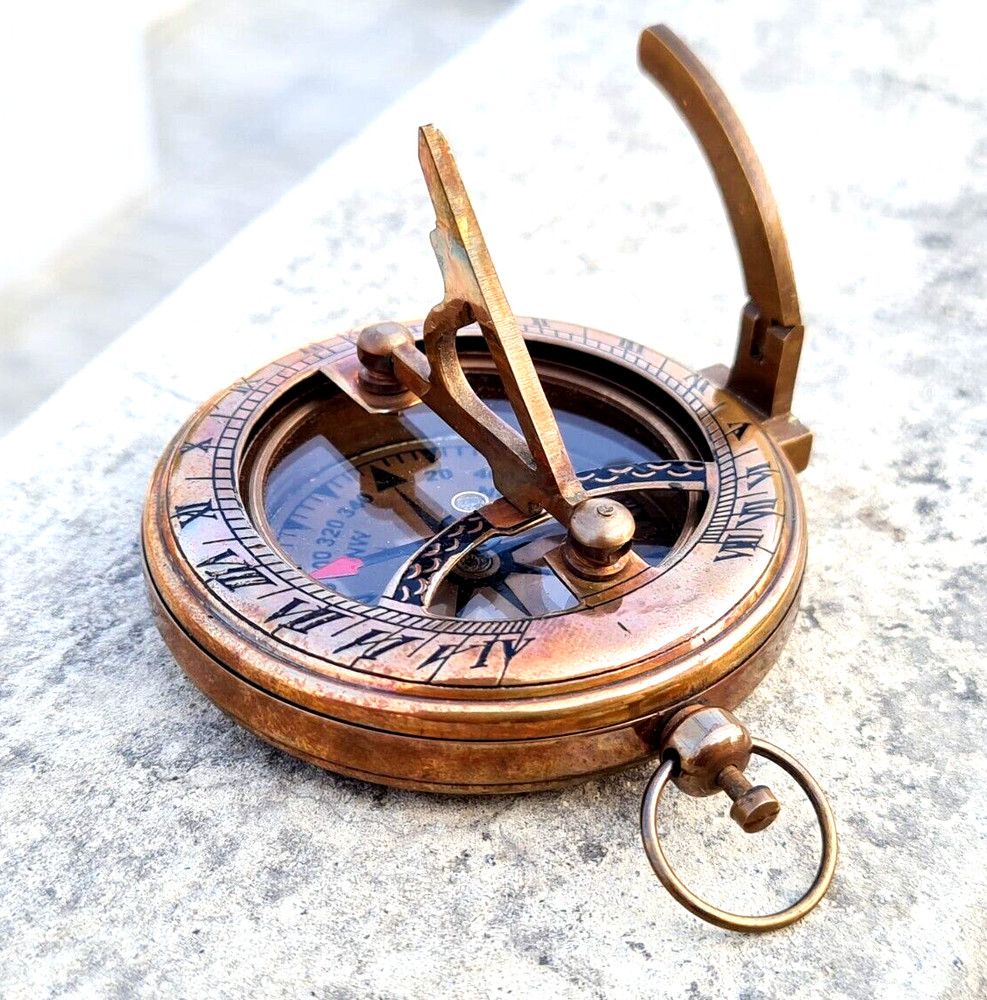 Lot of 40 Brass Sundial Push Button Pocket Compass Camping Hiking Outdoor Gear