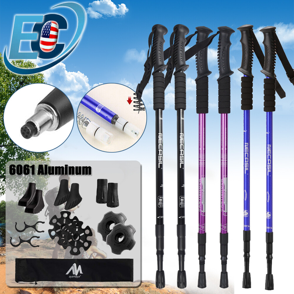 2X Trekking Walking Poles Hiking Sticks Aluminum Adjustable Antishock Alpenstock