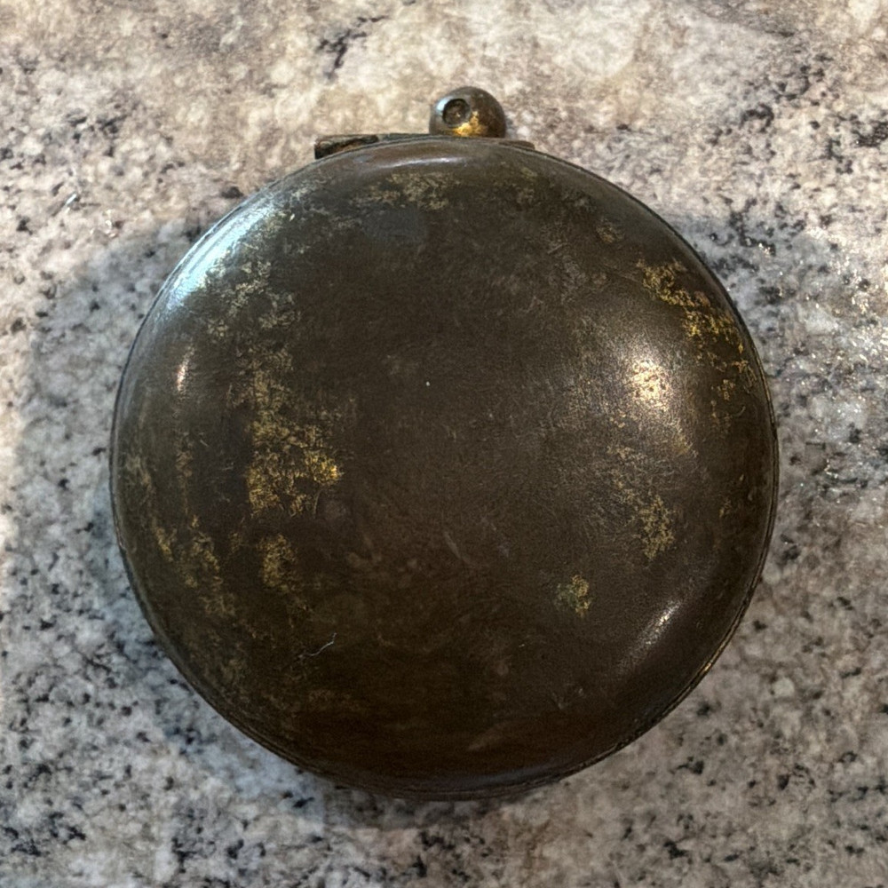 Vintage Round Brass Metal Pocket Compass w/ Lid, Direction Dial for Hiking