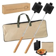 2-Pack Outdoor Camping Pie Irons with Heat-Resistant Handles & Storage Bag – Eas