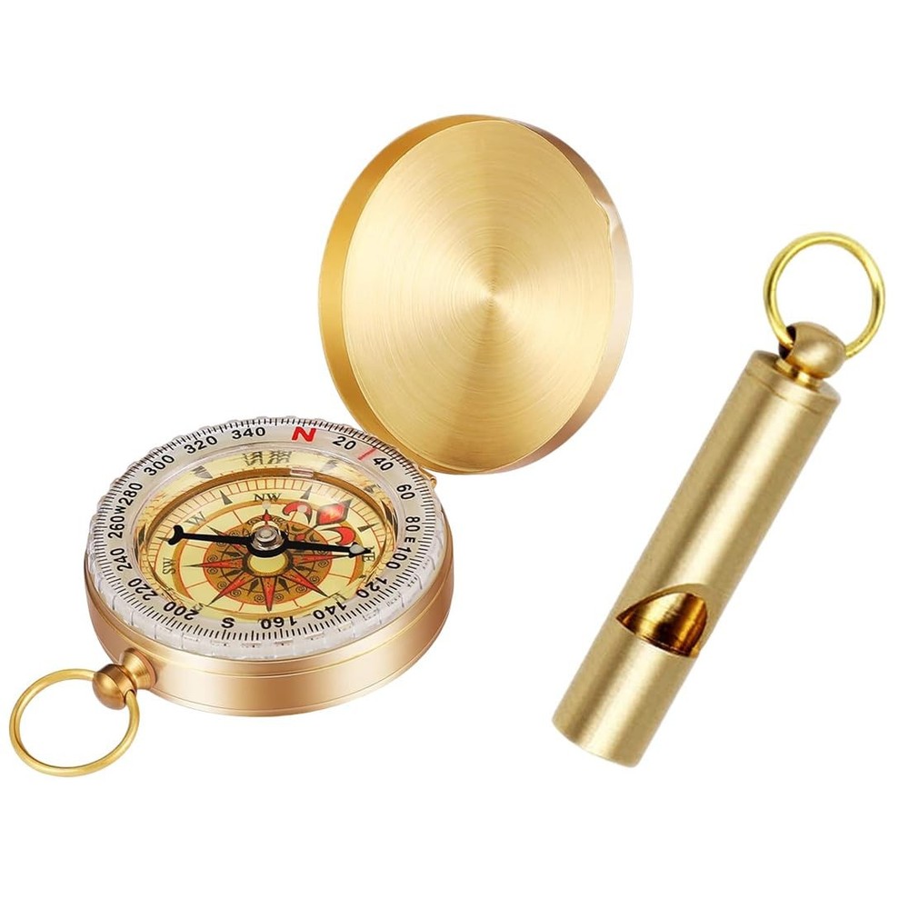 Brass Compass Outdoor Pocket Pocket Compass Compass Hiking Portable with Le…