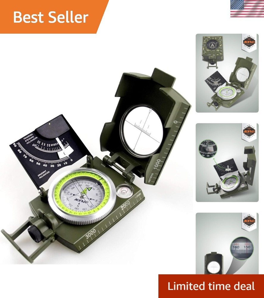 Military-Grade Waterproof Hiking Compass with Lensatic Sighting & Inclinometer