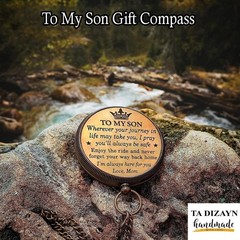to My Son Compass with Wooden Box-Mom Medium, Antique Brass