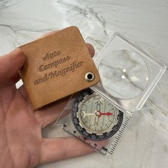 Vintage Auto Compass and Magnifier and Leather Sheath