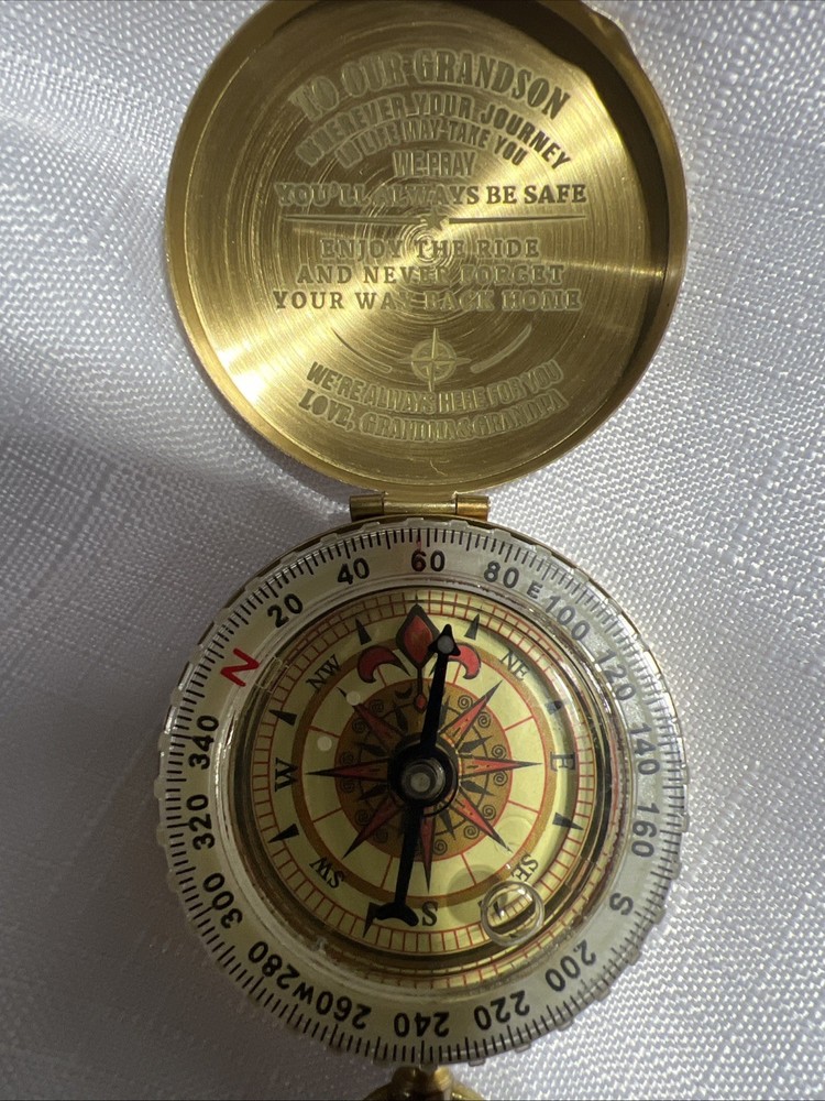 Brass Compass Camping Maps Classical Hiking Survival Tool Engraved Grandson