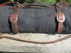 Full grain veg tanned Leather blanket harness, leather bedroll, leather straps