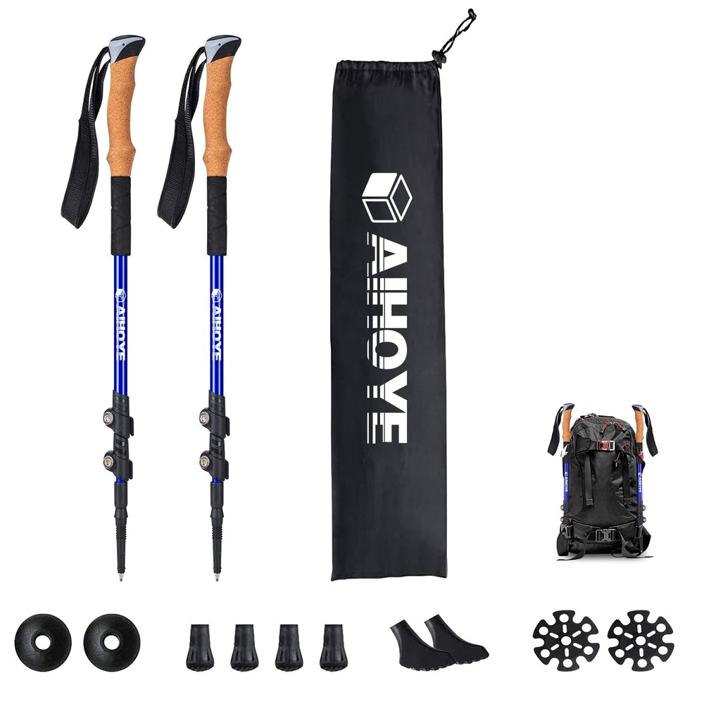 2 PCS Trekking Hiking Poles Adjustable Walking Sticks 7075 Aluminum Cork