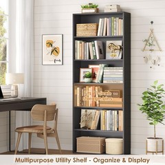 FOTOSOK 6-Tier Open Bookcase and Bookshelf, Freestanding Display Storage Shel…