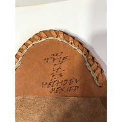 Vtg Mexico Hand Tooled Leather Tripod Stool Seat Cover NCAA Montana NFL Seahawks