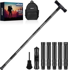 Tactical Hiking Stick 5 Section Heavy Duty Walking Staff Aluminum Alloy