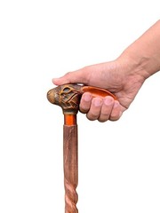 Victorian Rabbit Handle Walking Cane -Spiral Hardwood Shaft Brass Accents Antiqe