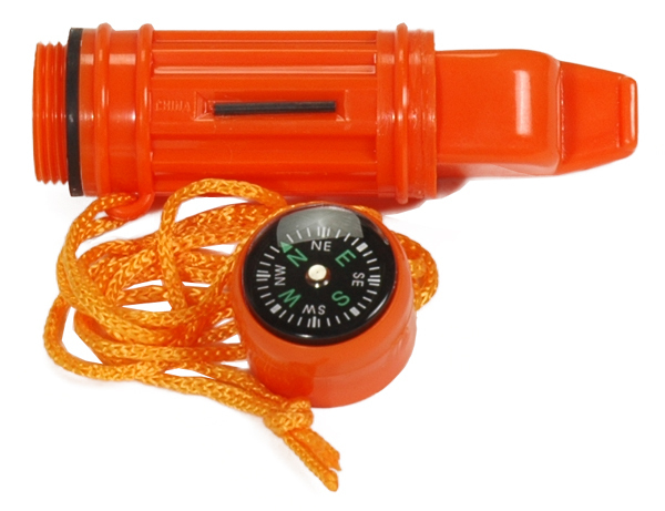 5 in 1 camping boating whistle compass mirror matches survival safety emergency