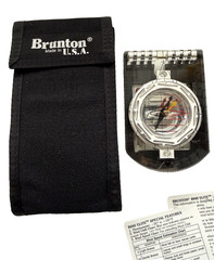 Vintage 1983 Brunton 8040G Elite Mirrored Sighting Compass USA Made w/ Pouch