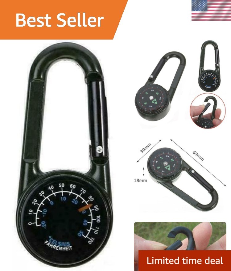 3-in-1 Multifunctional Compass Thermometer Carabiner Keychain for Adventures