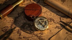 Beautiful Brass Sundial Compass/Brown Leather Case & Chain | Push Open Compass