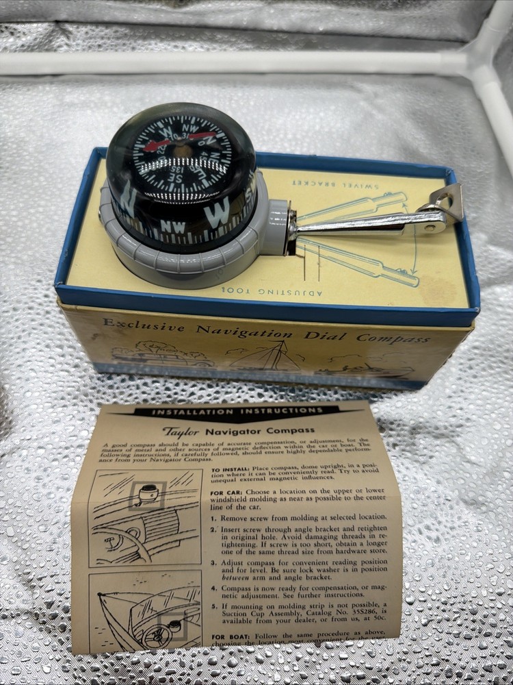 RARE Vintage Taylor Compass With Box #2957 Auto Boat Plane Used