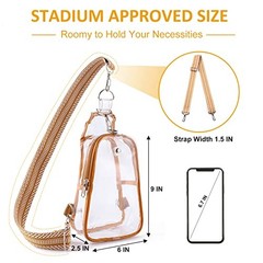Clear Bag Stadium Approved, Clear Sling Bag with Embroidered Strap Khaki