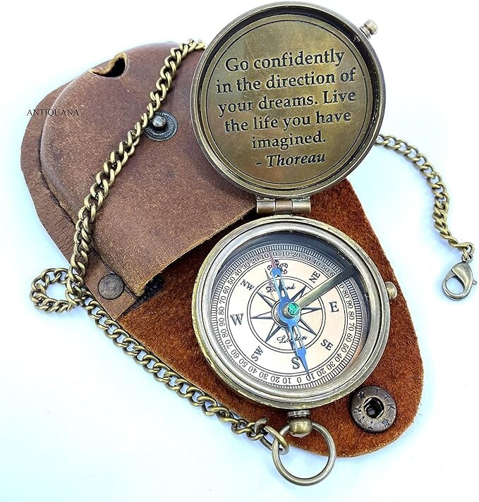 Brass Compass Unique Print Compass With Leather Case Brass Compass With Chain
