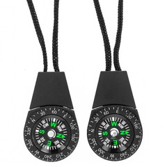 ASR Outdoor Black Zipper Pull Mini Pocket Compass Survival Gear, 2pk