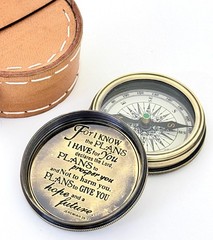 Jeremiah 2911 Engraved Brass Compass Leather Case Christian Baptism Gift