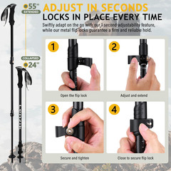 Carbon Fiber Trekking Poles – Collapsible and Telescopic,Eva Grips, Quick Flip L