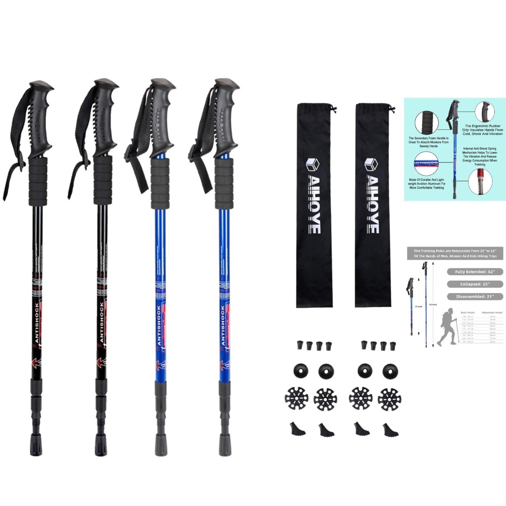 Lightweight Anti-Shock Trekking Poles – Ergonomic Handles, Adjustable 25-52”
