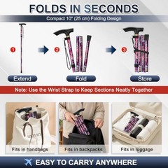 Folding Cane, 5-Level Adjustable Height Walking Stick Purple Floral