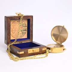 Brass Compass Engraved Religious Scripture Joshua 19 Baptism Wood Box Gift