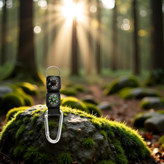 Black Carabiner Key Chain Compass Thermometer Metal Camping Outdoor Gadgets Hiki