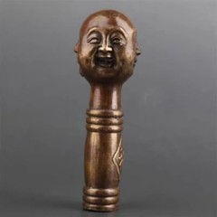 Brass Four Faced Buddha Head Walking Stick Cane Handle Top Topper Zen Decor