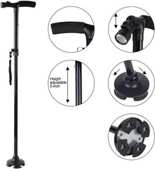 2 Pack Folding Walking Cane 5-Level Adjustable LED Light Travel Camping Hiking