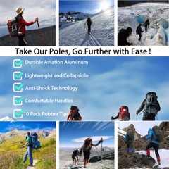 2 Pack Aluminum Quick Lock Trekking Poles 53 in Adjustable Hiking Walking Sticks