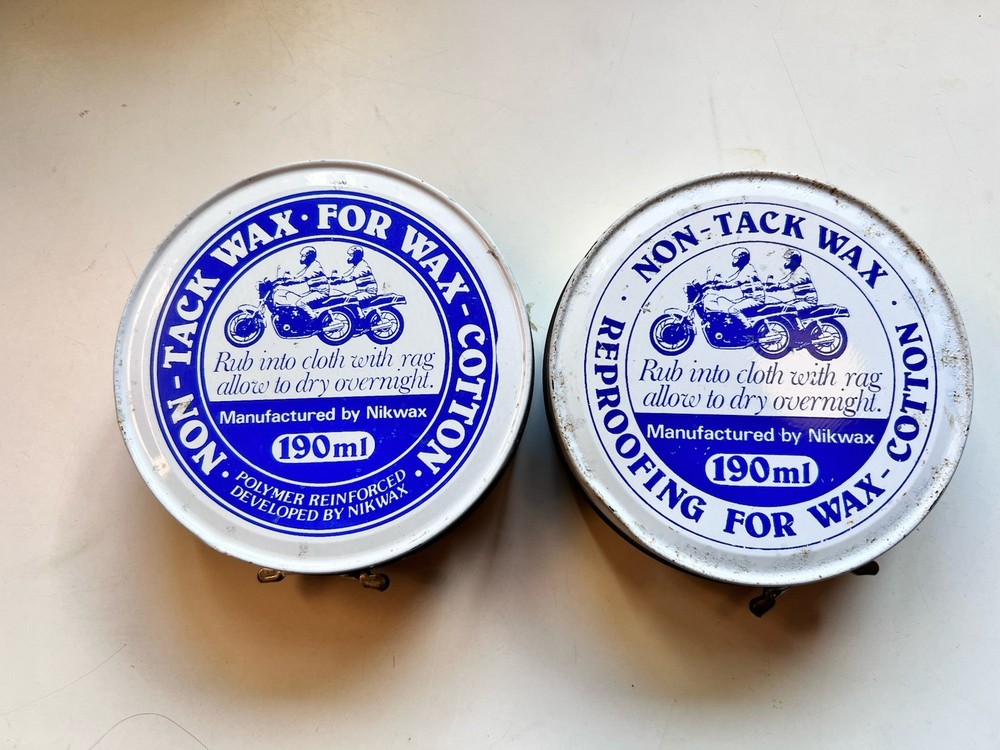 Vintage TWO NIKWAX NON-TACK WAX FOR WAX-COTTON 190ml TINS MADE IN ENGLAND