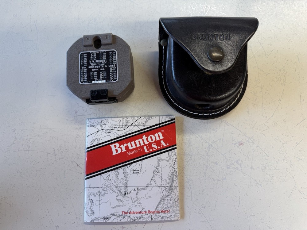 Vintage 1989 Brunton ComPro Pocket Transit Surveying Compass w/ Case & Booklet