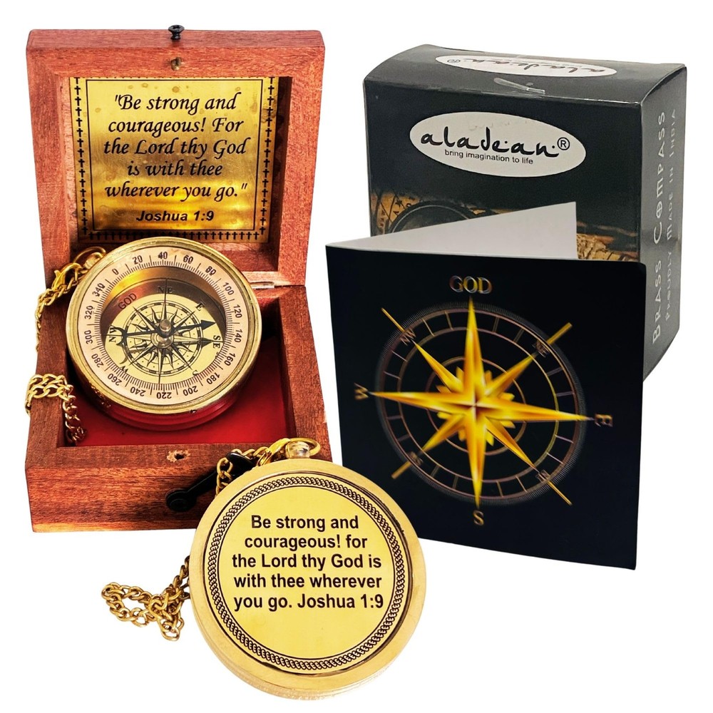 Inspirational Gift Compass – God My Lord Guide Me – Uplifting 2 inch, Brass