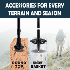 Trekking Pole Tips and Snow Baskets Kit (8-Piece Set) – 4 Heavy Duty 10Mm Rubber