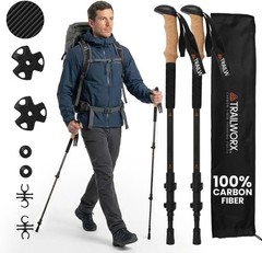 3K Carbon Fiber Adjustable Trekking Poles Set of 2 Lightweight 24.5″-54″