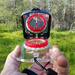 Boy Scout Sighting Compass – Adjustable Declination Mirror, Compass Base Red